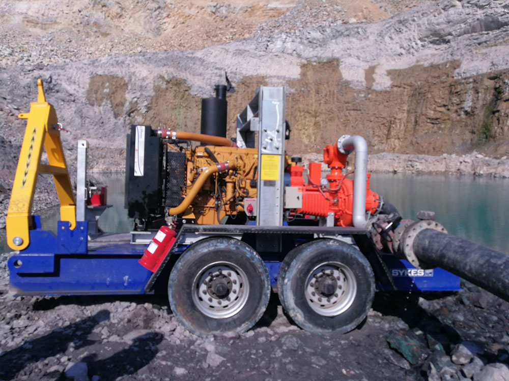 An Allight Sykes XH150 trailer mounted pump being used for dewatering at the mine